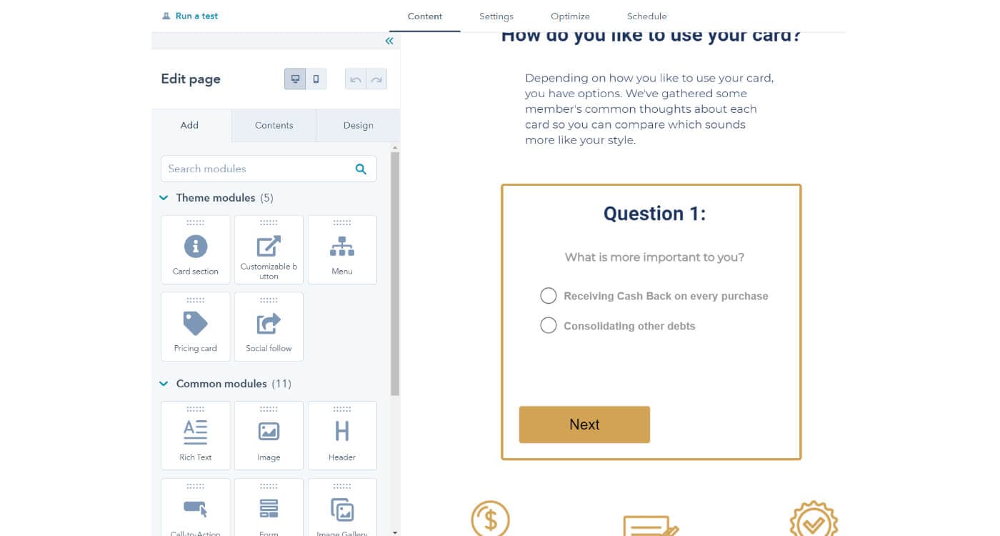 HubSpot quiz hero layout for AHFCU