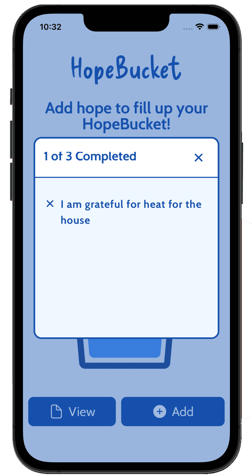 HopeBucket list view of added hope items