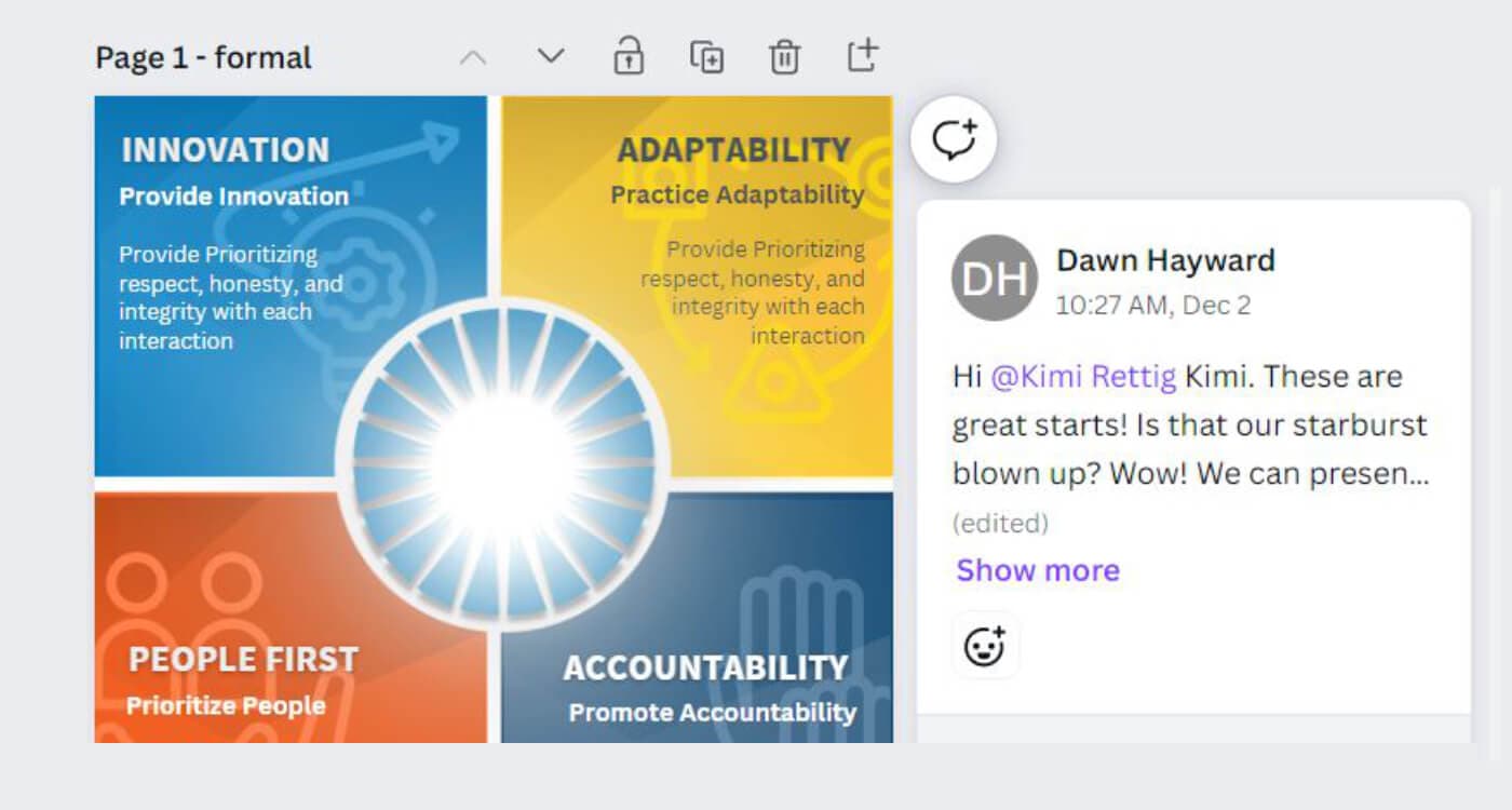 Typographic core values layout